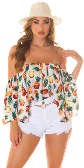 Zomer off-shoulder blouse pineapple roze